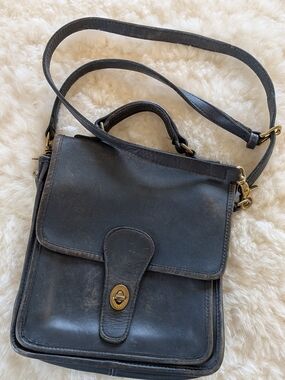Vintage Blue Leather Crossbody Purse